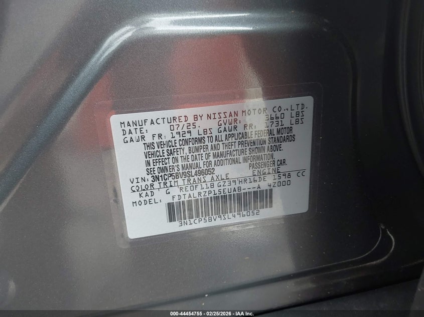 VIN 3N1CP5BV9SL496052 2025 NISSAN KICKS PLAY S
