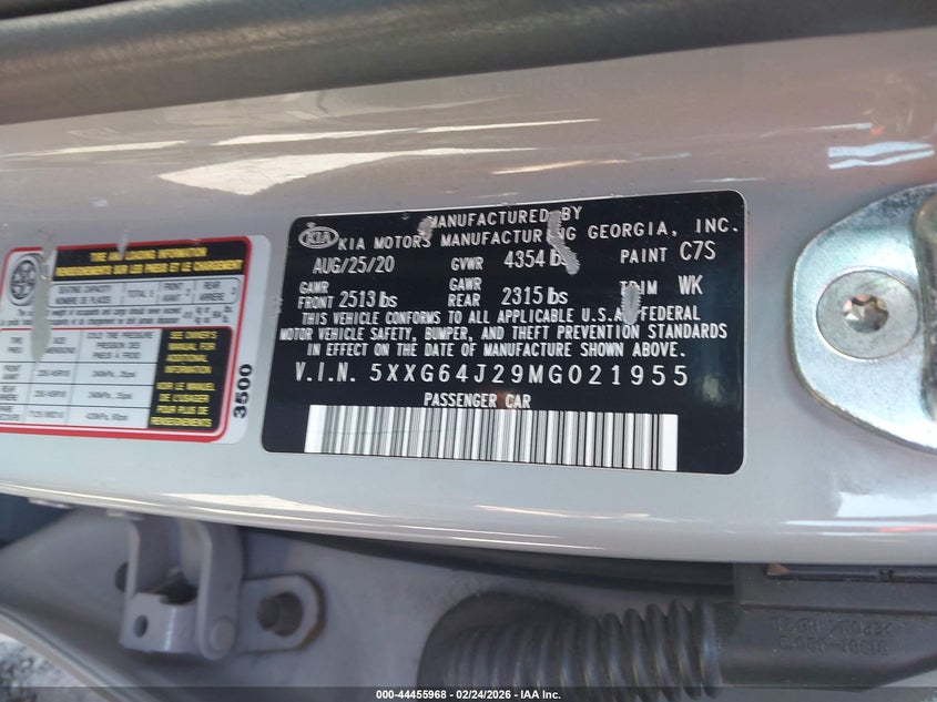 KIA K5 2021 VIN 5XXG64J29MG021955
