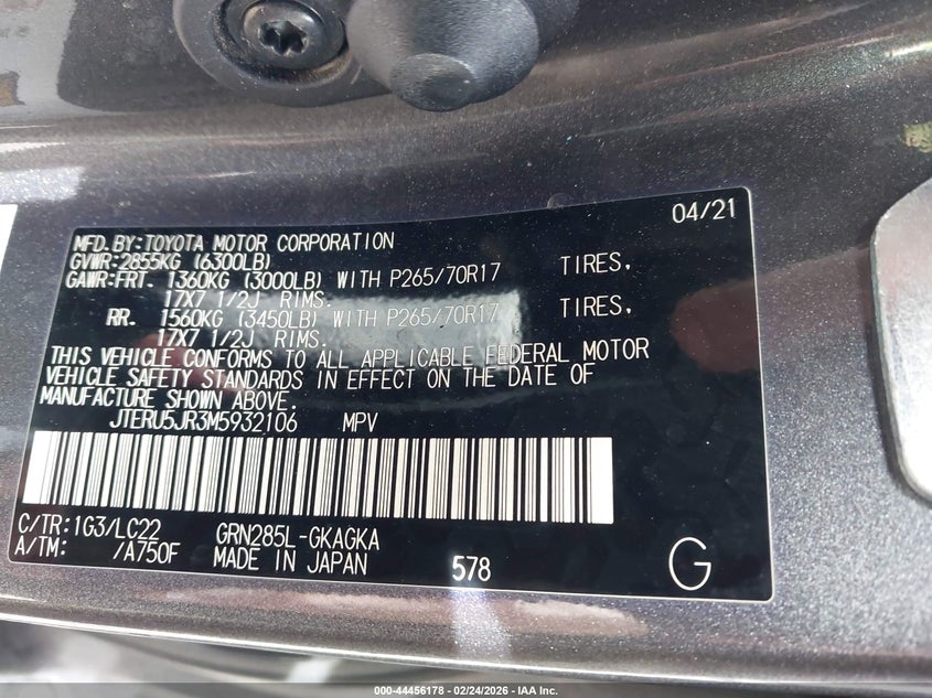 VIN JTERU5JR3M5932106 2021 TOYOTA 4RUNNER TRD OFF ROAD PREMIUM