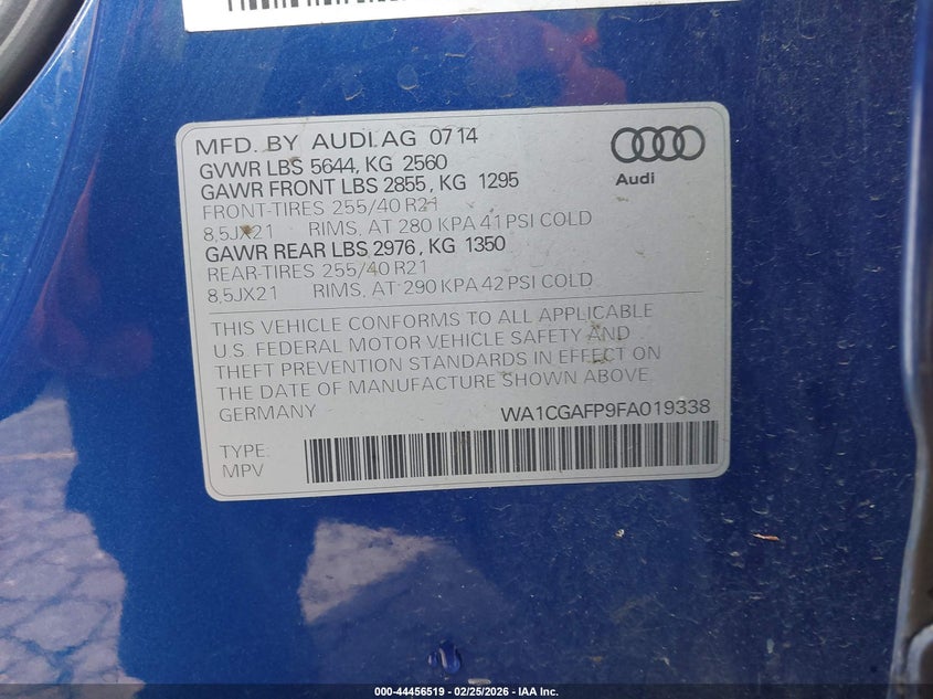 2015 Audi Sq5 3.0T Premium Plus VIN: WA1CGAFP9FA019338 Lot: 44456519