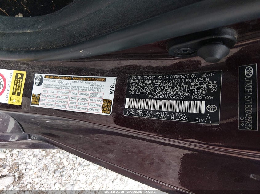 SCION TC 2008 VIN JTKDE167180245939