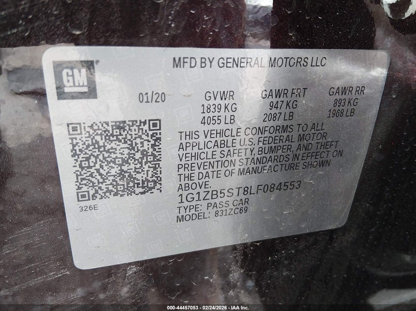 VIN 1G1ZB5ST8LF084553 2020 CHEVROLET MALIBU FWD LS