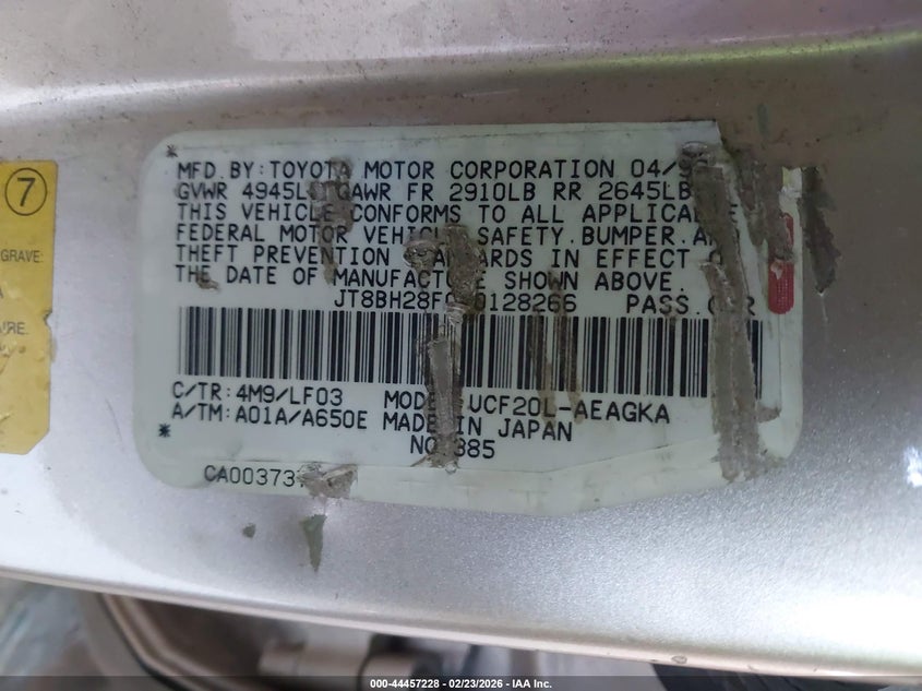 1998 Lexus Ls 400 VIN: JT8BH28F0W0128266 Lot: 44457228