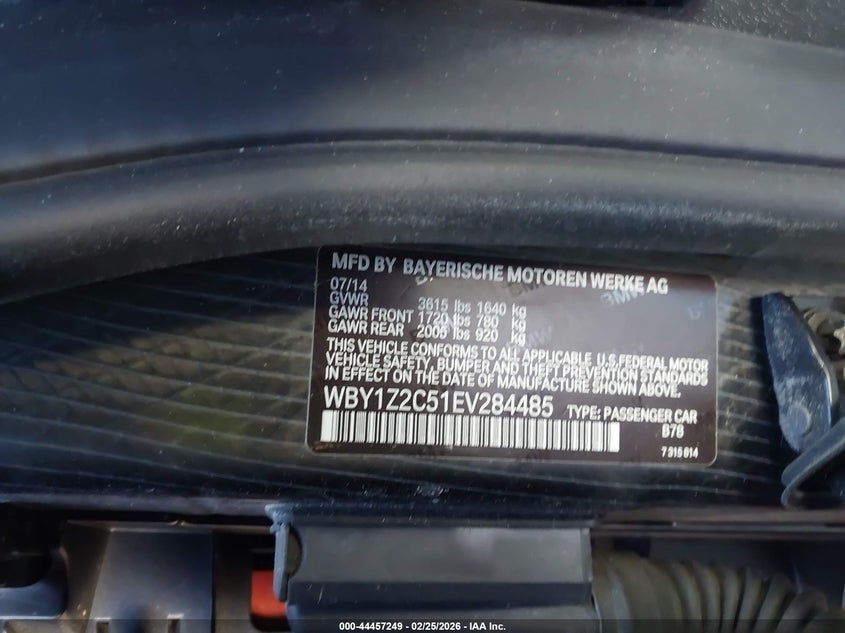 2014 BMW I3 VIN: WBY1Z2C51EV284485 Lot: 44457249