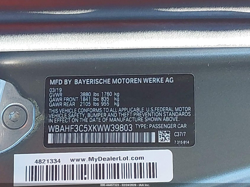 2019 BMW Z4 Sdrive30I VIN: WBAHF3C5XKWW39803 Lot: 44457323