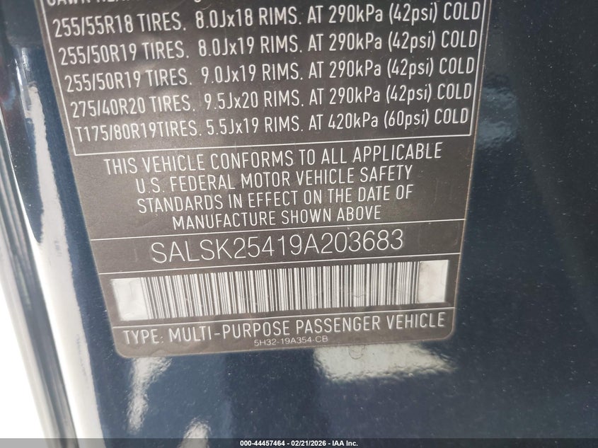 2009 Land Rover Range Rover Sport Hse VIN: SALSK25419A203683 Lot: 44457464