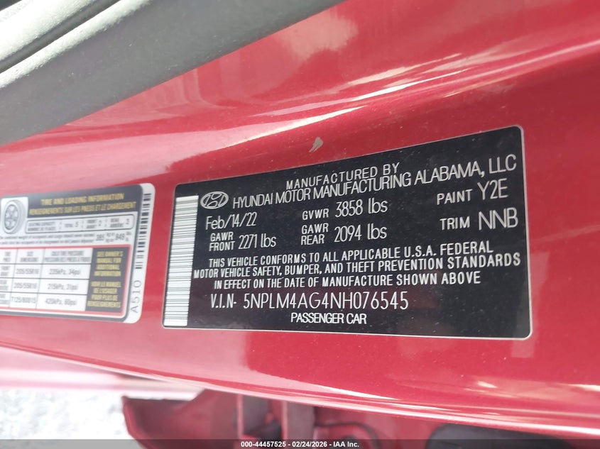 VIN 5NPLM4AG4NH076545 2022 HYUNDAI ELANTRA SEL