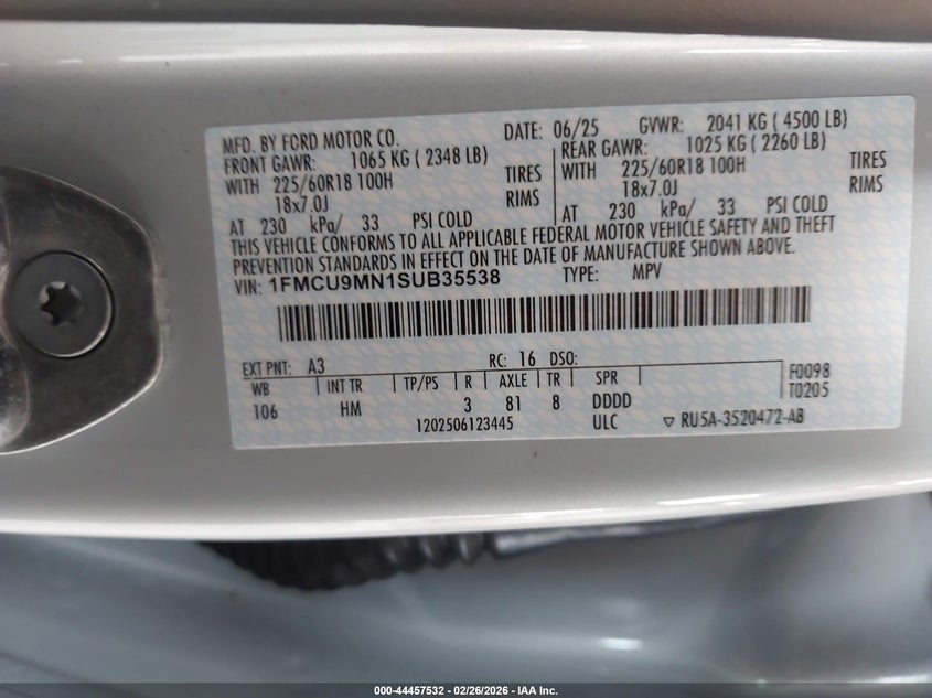 2025 Ford Escape 1.5 St-Line silver Lot 111044457532 Vin 1FMCU9MN1SUB35538