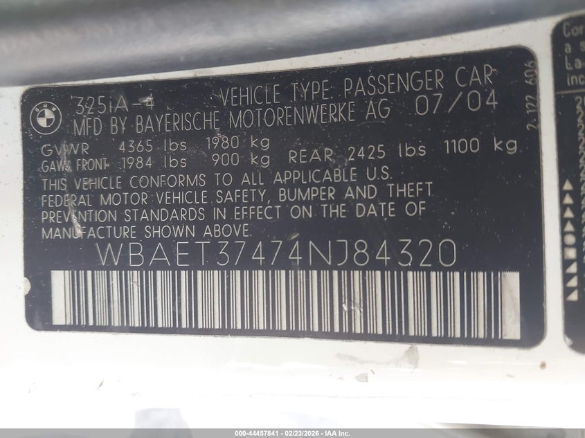 2004 BMW 3ER SEDAN 2.5L I-6 DOHC, VVT, 184HP