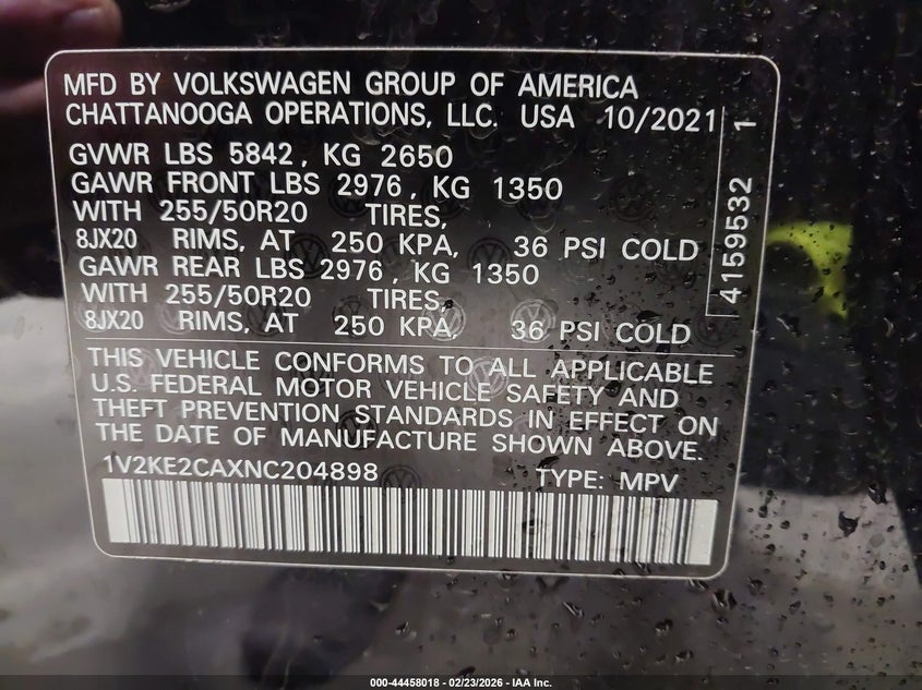 2022 Volkswagen Atlas Cross Sport 3.6L V6 Se W/Technology VIN: 1V2KE2CAXNC204898 Lot: 44458018