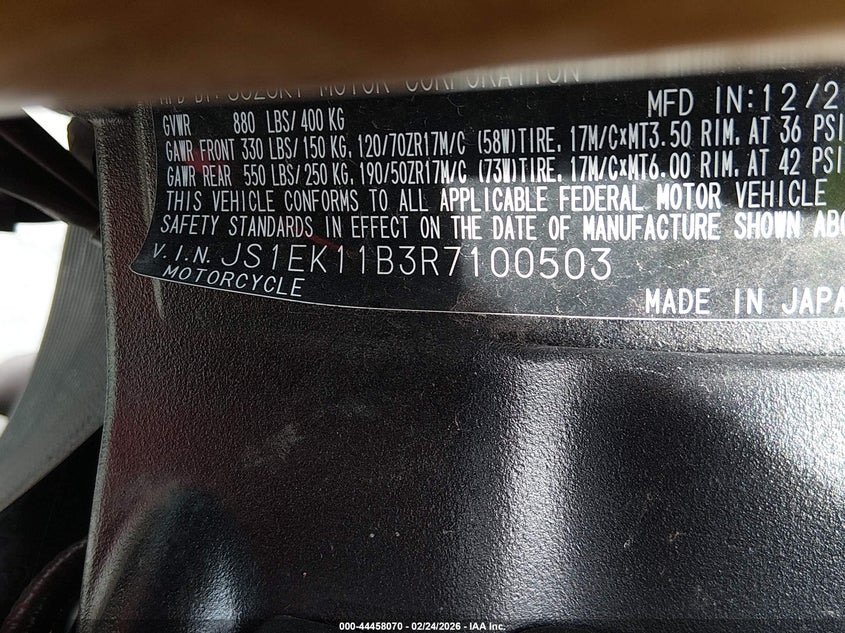 2024 Suzuki Gsx-S1000 A VIN: JS1EK11B3R7100503 Lot: 44458070