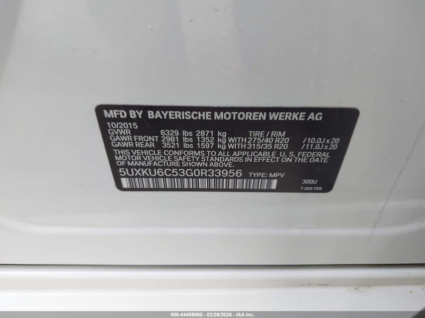 2016 BMW X6 xDrive50I VIN: 5UXKU6C53G0R33956 Lot: 44459060