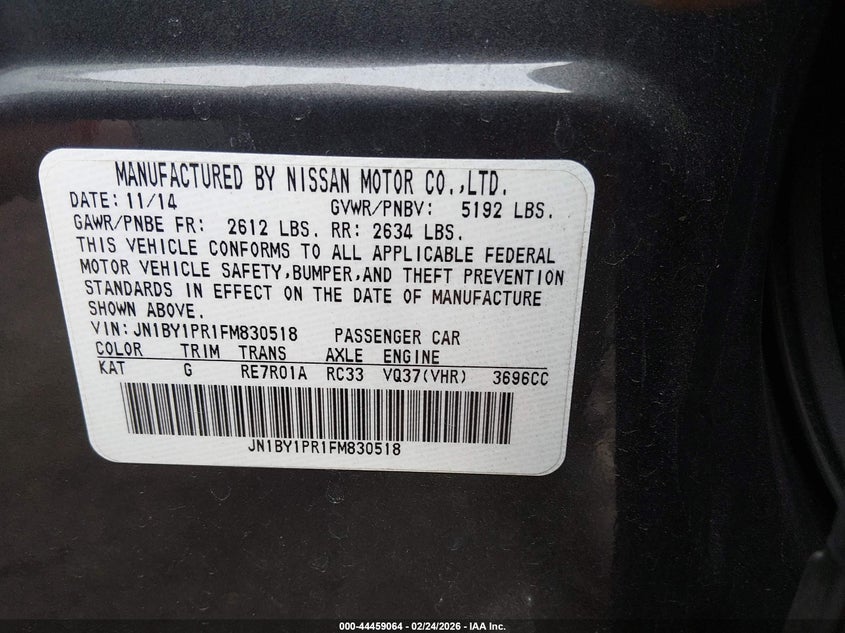 2015 Infiniti Q70L 3.7X VIN: JN1BY1PR1FM830518 Lot: 44459064