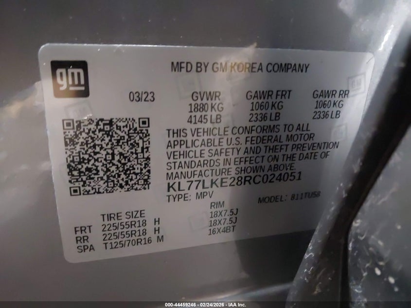 VIN KL77LKE28RC024051 2024 CHEVROLET TRAX FWD ACTIV