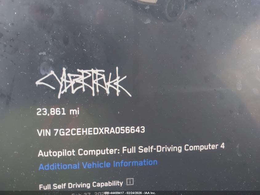 2024 Tesla Cybertruck All-Wheel Drive VIN: 7G2CEHEDXRA056643 Lot: 44459417