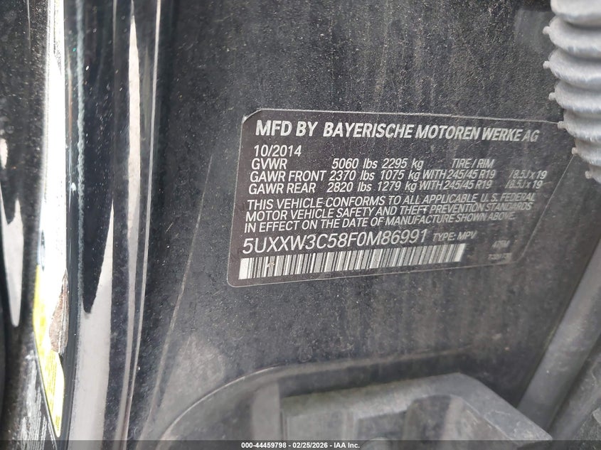 2015 BMW X4 xDrive28I VIN: 5UXXW3C58F0M86991 Lot: 44459798