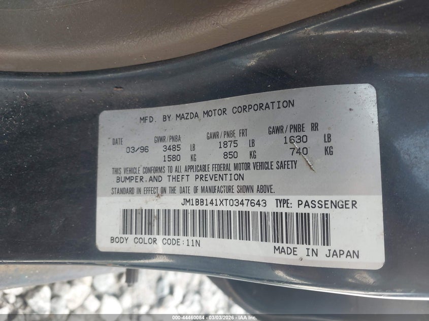 1996 Mazda Protege Dx/Lx/Es VIN: JM1BB141XT0347643 Lot: 44460084