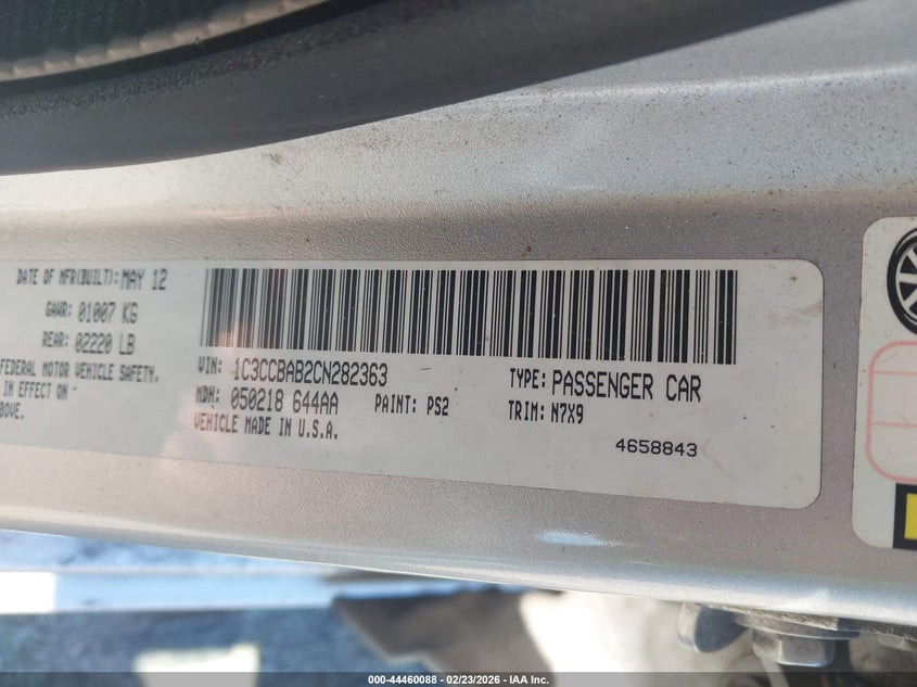 1C3CCBAB2CN282363 2012 Chrysler 200 2.4 Lx silver