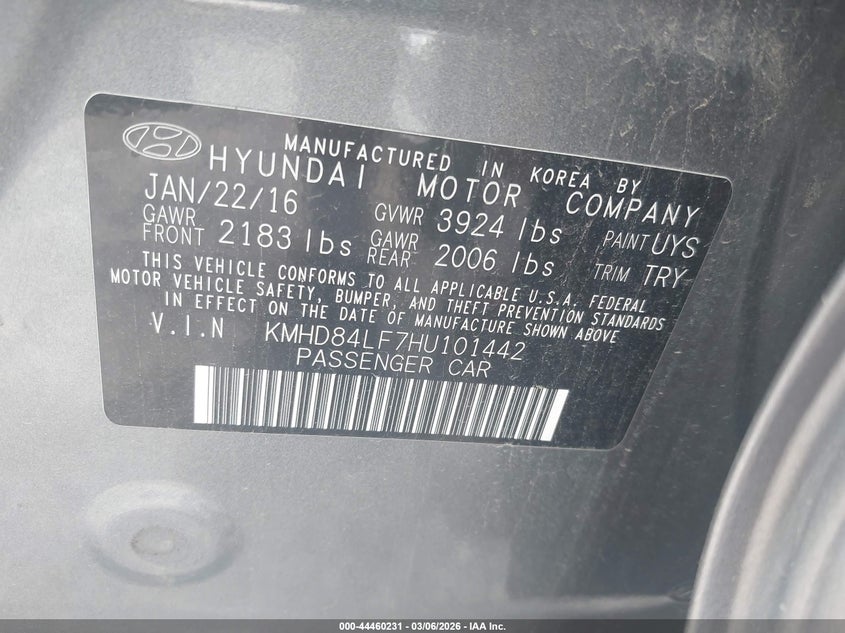 HYUNDAI ELANTRA 2017 VIN KMHD84LF7HU101442