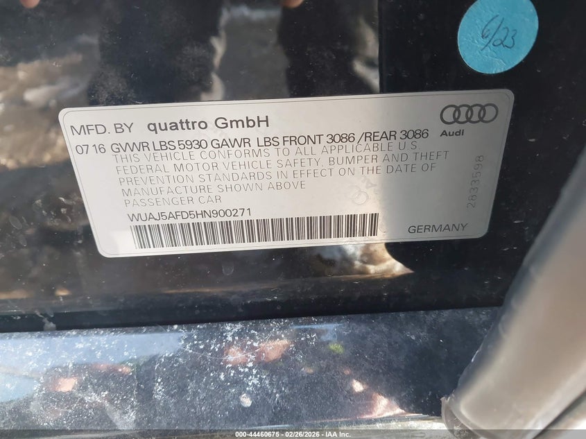 WUAJ5AFD5HN900271 2017 Audi S8 4.0 4.0T Plus black