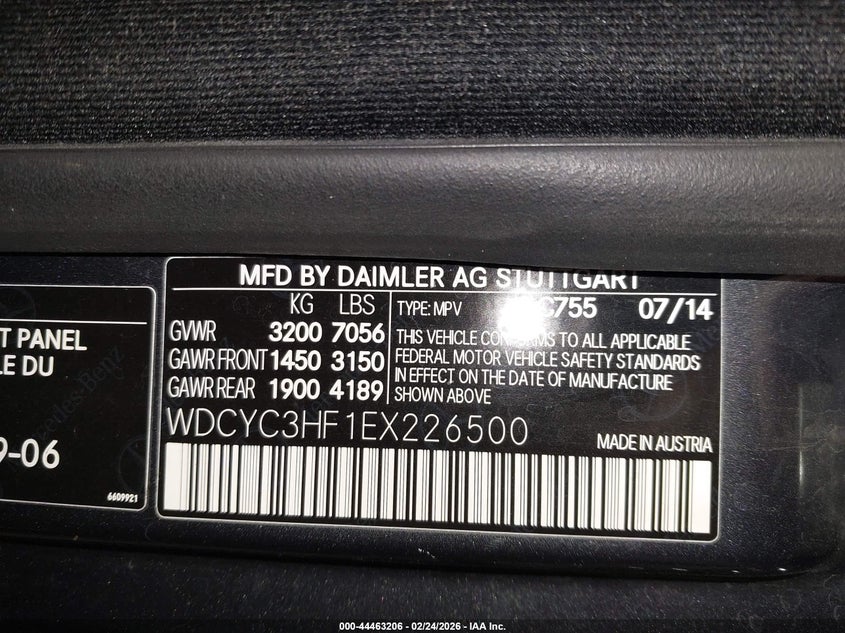 2014 Mercedes-Benz G 550 4Matic VIN: WDCYC3HF1EX226500 Lot: 44463206