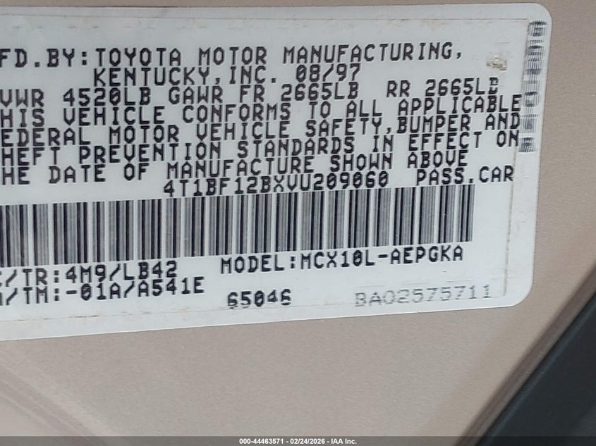 1997 Toyota Avalon Xls VIN: 4T1BF12BXVU209060 Lot: 44463571