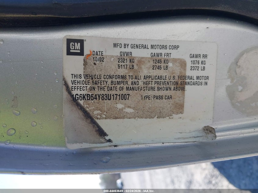 2003 Cadillac Deville Standard VIN: 1G6KD54Y83U171007 Lot: 44463649