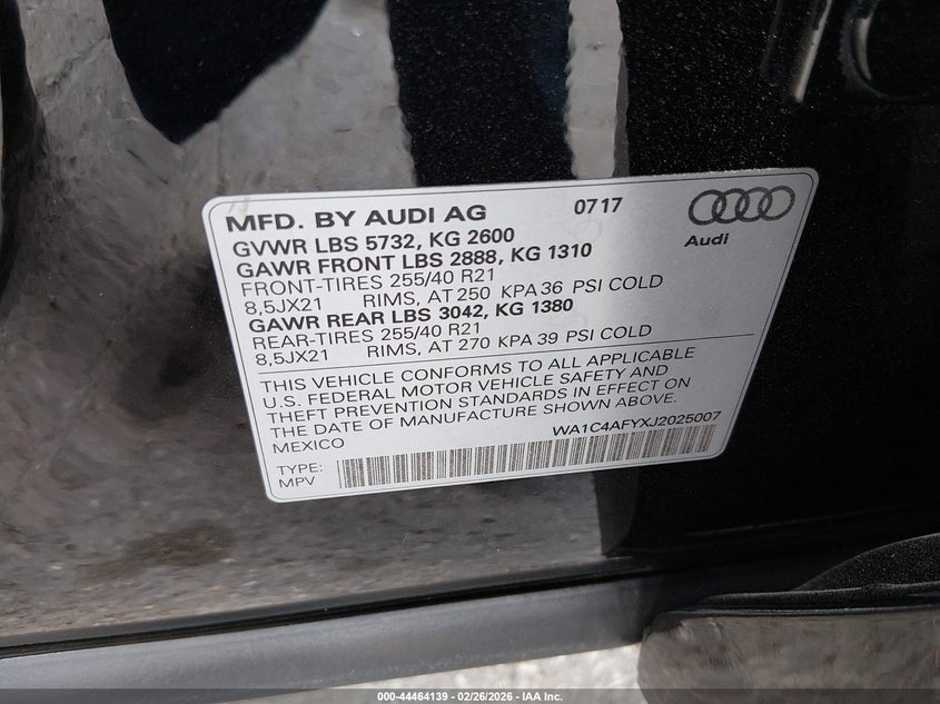 2018 Audi Sq5 3.0T Premium Plus VIN: WA1C4AFYXJ2025007 Lot: 44464139