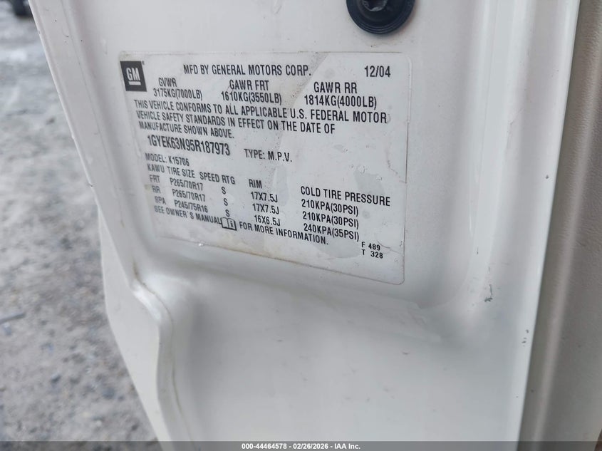 2005 Cadillac Escalade Standard VIN: 1GYEK63N95R187973 Lot: 44464578