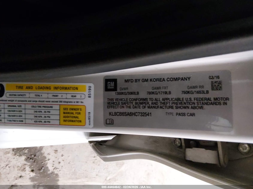 2017 Chevrolet Spark 1.4 Ls Cvt cream Lot 111044464642 Vin KL8CB6SA6HC732541
