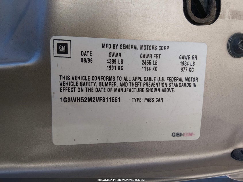 1997 Oldsmobile Cutlass Supreme Series I VIN: 1G3WH52M2VF311661 Lot: 44465141