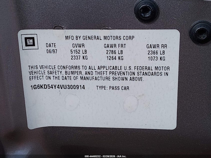 1997 Cadillac Deville Standard VIN: 1G6KD54Y4VU300914 Lot: 44465232