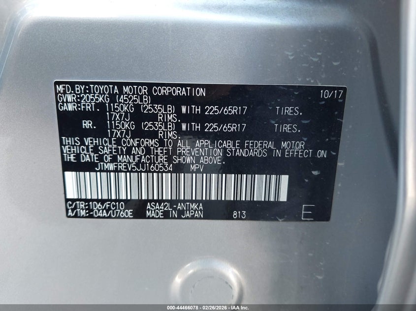 VIN JTMWFREV5JJ160534 2018 TOYOTA RAV4 XLE