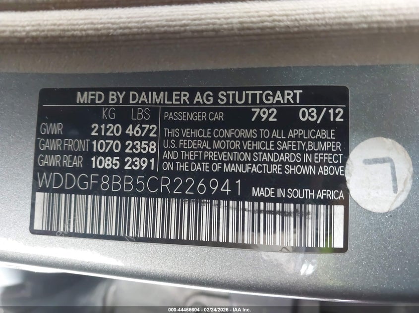 2012 Mercedes-benz C class 3.0 C 300 Sport 4Matic grey Lot 111044466604 Vin WDDGF8BB5CR226941