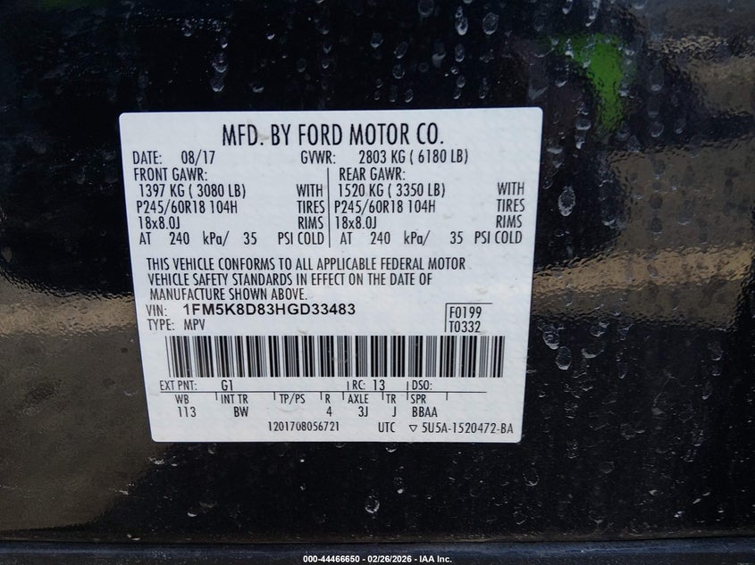 2017 Ford Explorer 3.5 Xlt black Lot 111044466650 Vin 1FM5K8D83HGD33483