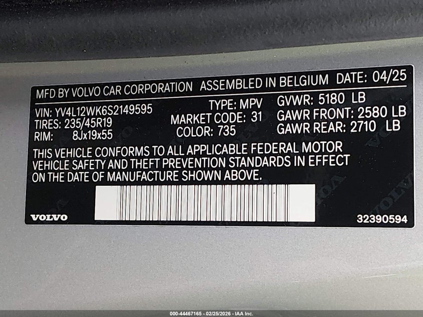 2025 Volvo V60 Cross Country Plus, B5 Awd Gas (Mild Hybrid) VIN: YV4L12WK6S2149595 Lot: 44467165