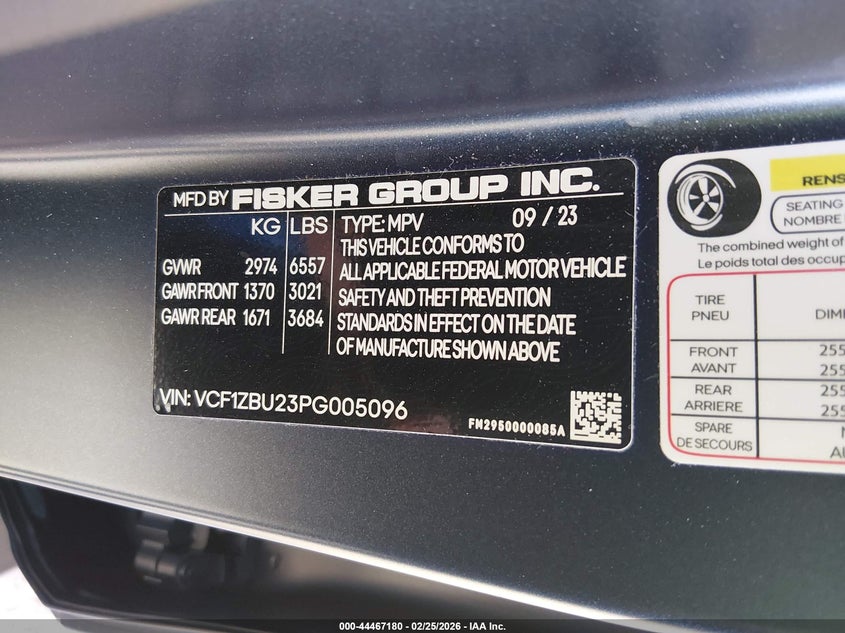 2023 Fisker Ocean One VIN: VCF1ZBU23PG005096 Lot: 44467180