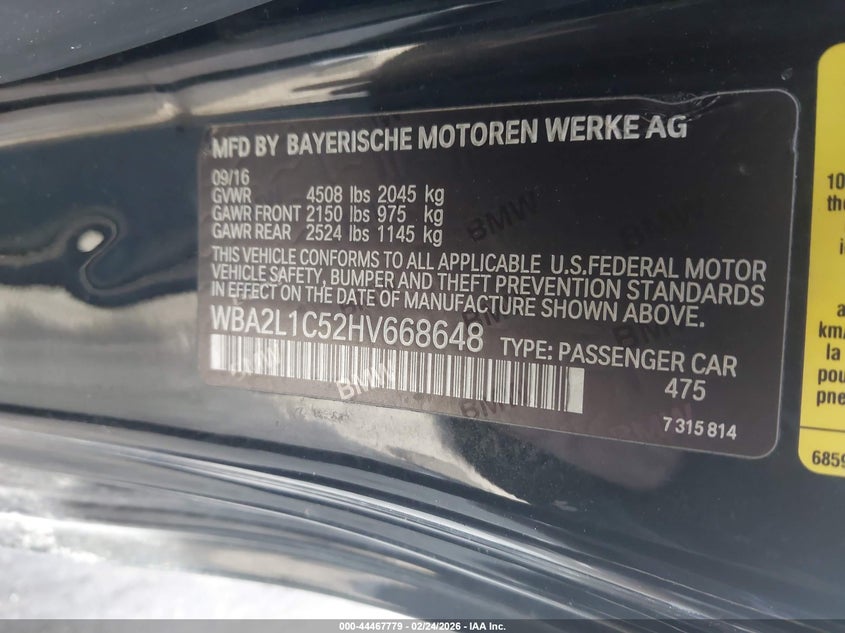2017 BMW M240I VIN: WBA2L1C52HV668648 Lot: 44467779