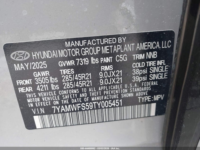 2026 Hyundai Ioniq 9 Performance Limited VIN: 7YAMWFS59TY005451 Lot: 44468062