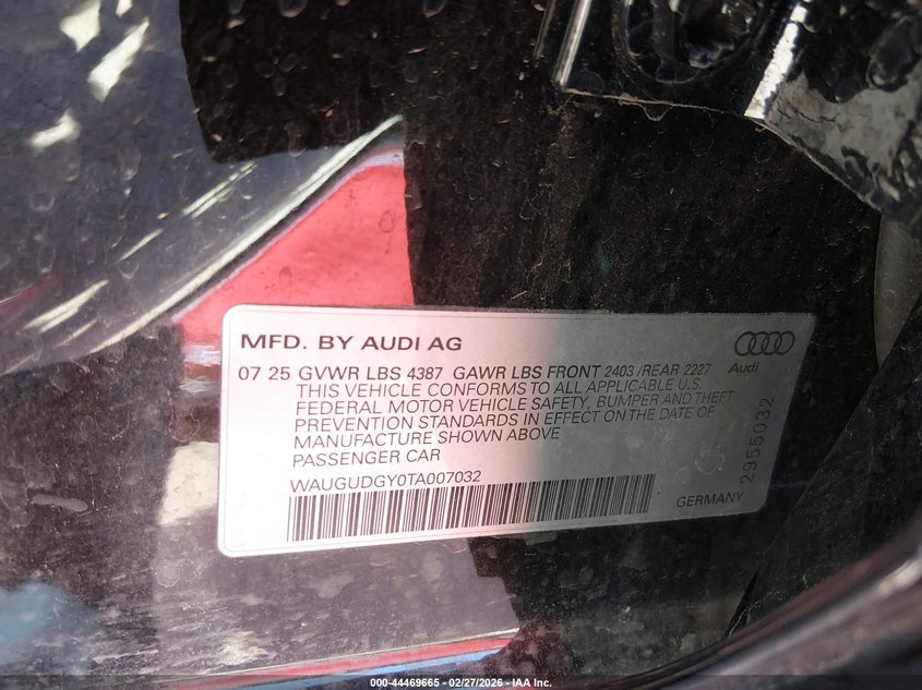 2026 Audi A3 2.0 Premium Plus 40 Tfsi Quattro S Tronic black Lot 111044469665 Vin WAUGUDGY0TA007032