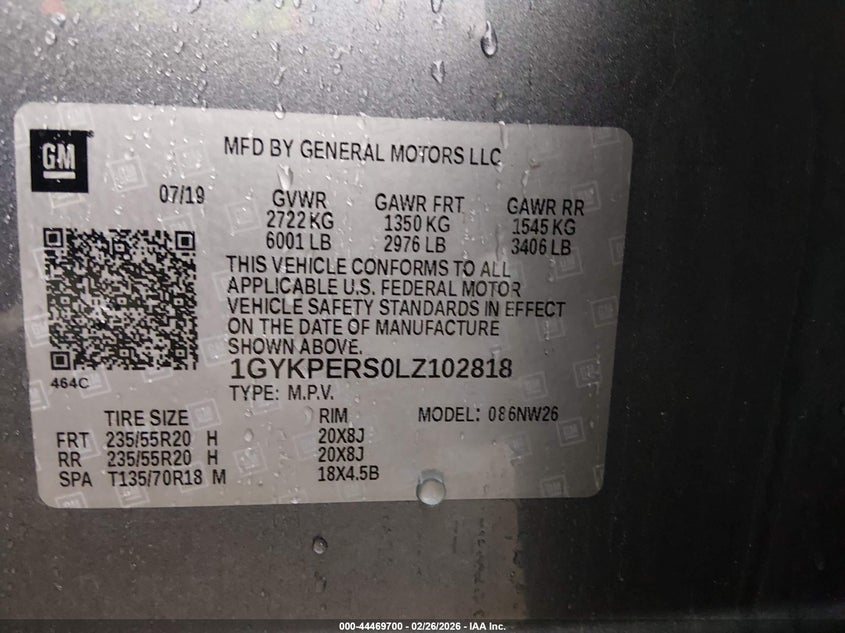 2020 Cadillac Xt6 Fwd Premium Luxury VIN: 1GYKPERS0LZ102818 Lot: 44469700