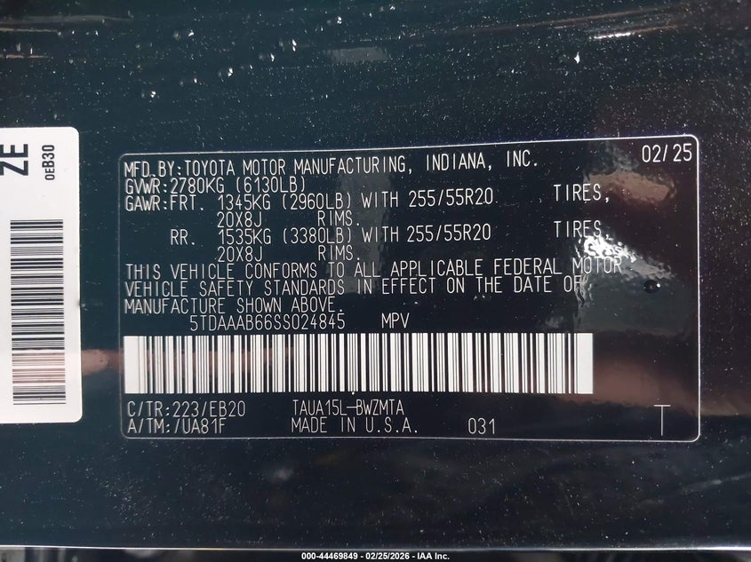 2025 Lexus Tx 350 Premium VIN: 5TDAAAB66SS024845 Lot: 44469849