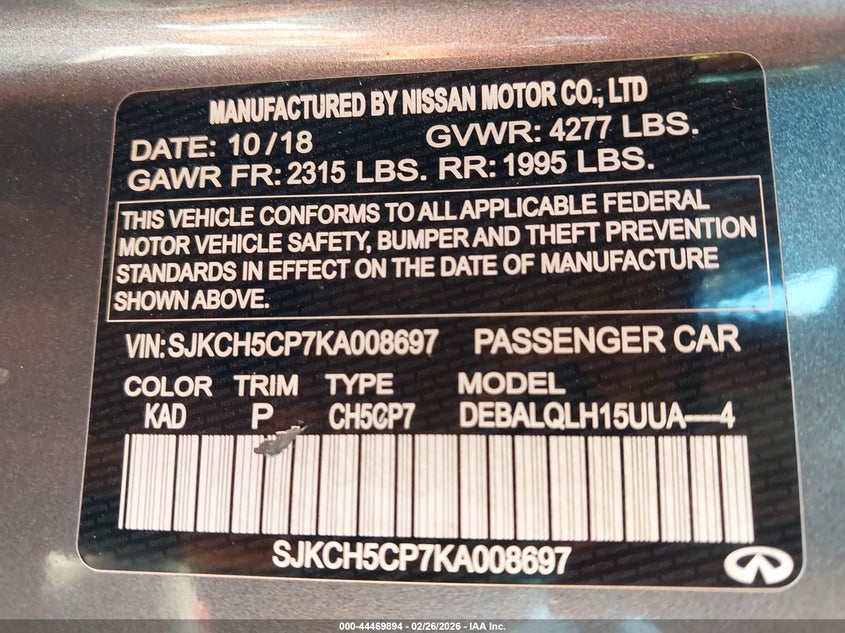 2019 Infiniti Qx30 Luxe VIN: SJKCH5CP7KA008697 Lot: 44469894