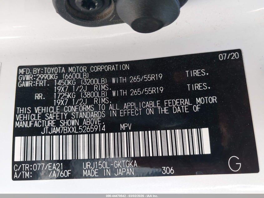 2020 Lexus Gx 460 Premium VIN: JTJAM7BXXL5265914 Lot: 44470542