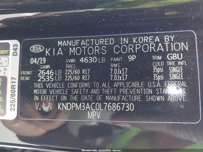 VIN KNDPM3AC0L7686730 2020 KIA SPORTAGE LX