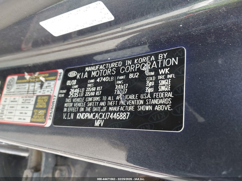 VIN KNDPMCACXJ7446887 2018 KIA SPORTAGE LX