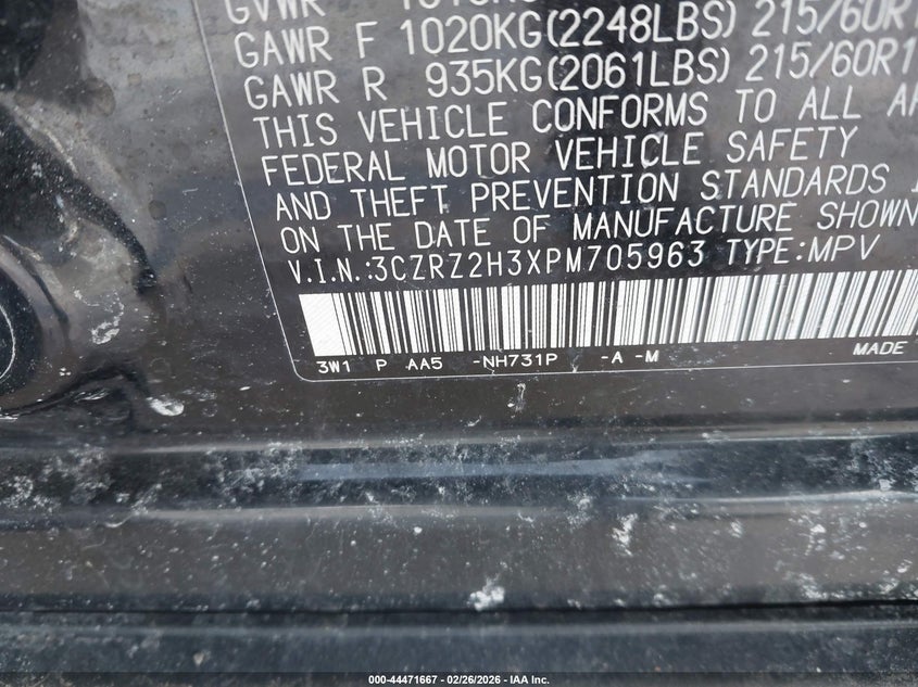 2023 HONDA HR-V 2.0L I-4 DI, DOHC, V(VIN: 3CZRZ2H3XPM705963