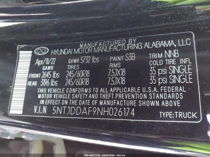 2022 Hyundai Santa Cruz Sel Premium VIN: 5NTJDDAF9NH026174 Lot: 44471758