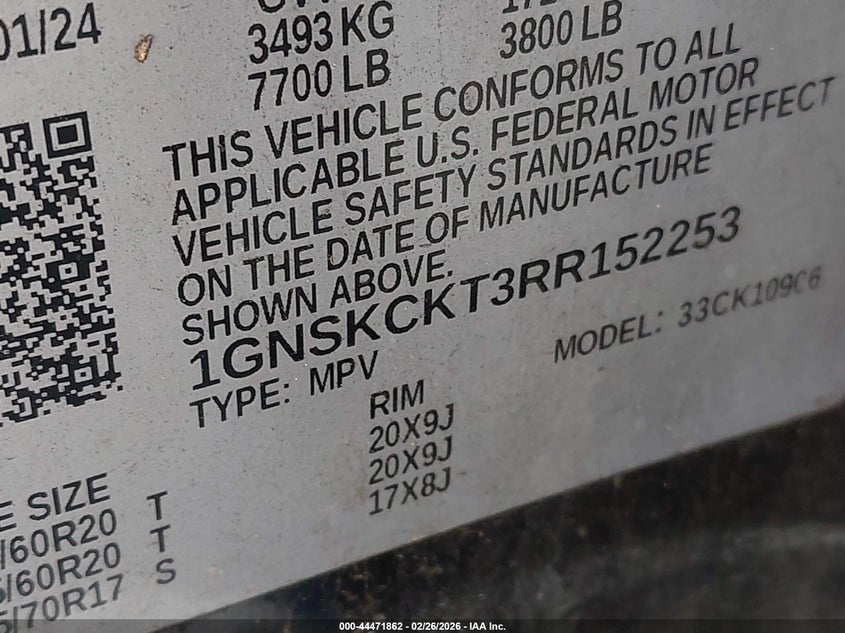 2024 CHEVROLET SUBURBAN 3.0L I-6 DI, DOHC, V(VIN: 1GNSKCKT3RR152253