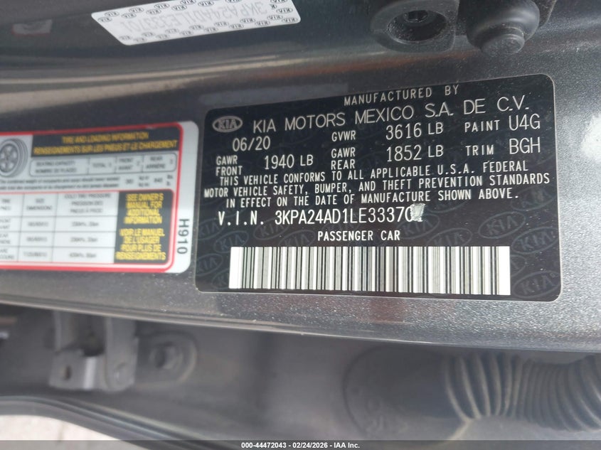 VIN 3KPA24AD1LE333701 2020 KIA RIO S